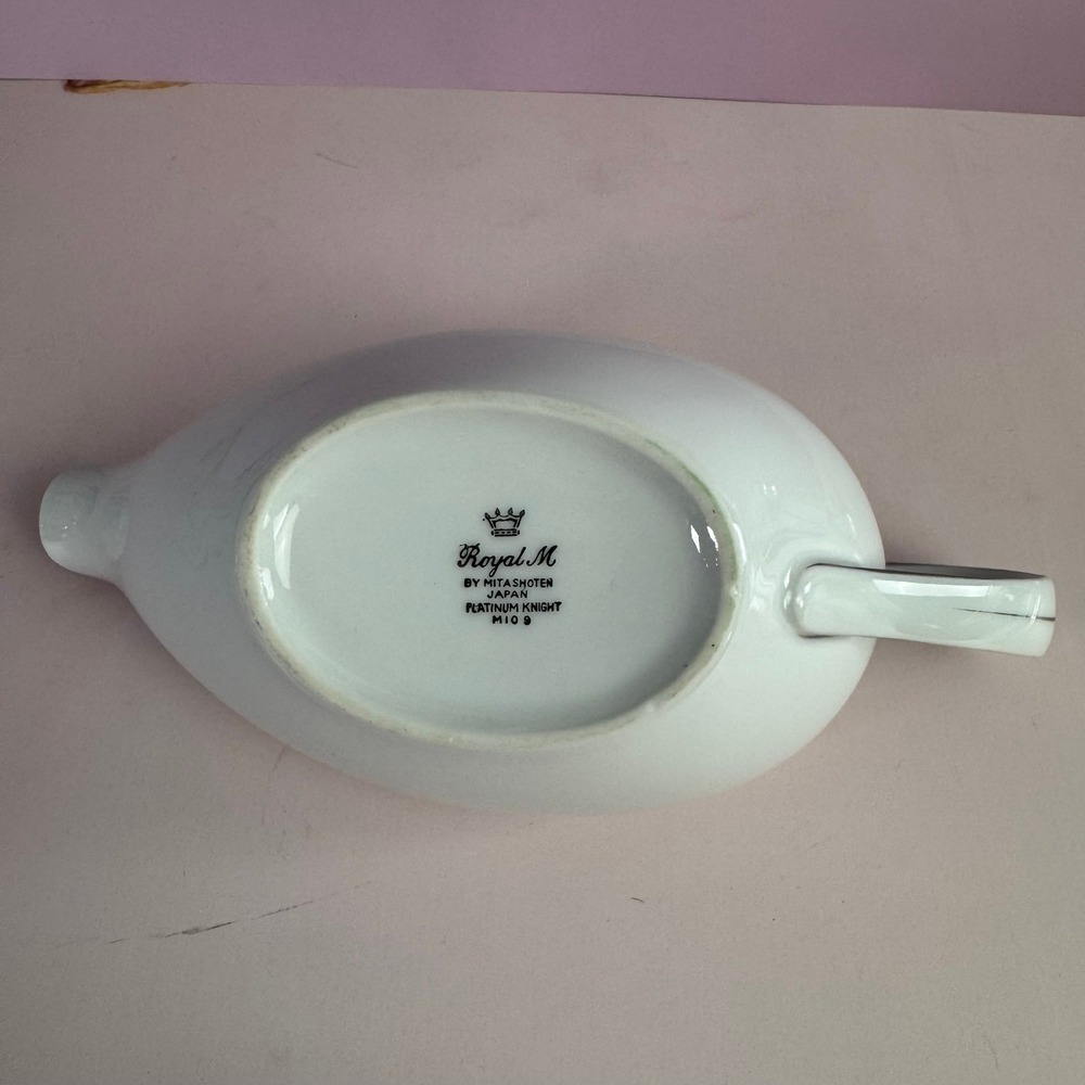 VTG Royal M by Mitashoten Japan Platinum Knight Gravy Boat White Silver M109 - Picture 5 of 9